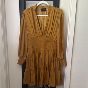 Animari silk feeling deep V Women's Mustard Dress